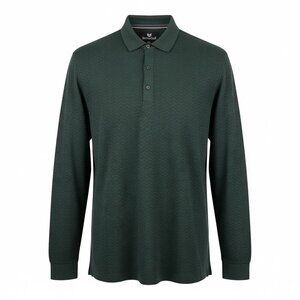 Buttercloth Men’s Polo Sweater Long Sleeve Dark Green Chevron Texture Size 2XL